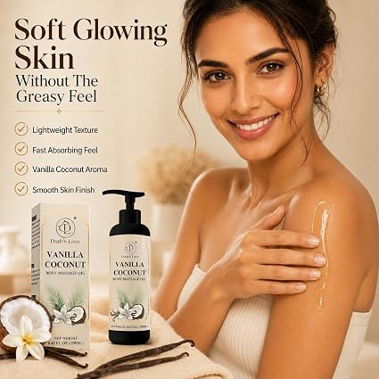 Vanilla Coconut Body Massage Oil | with Vitamin E & Jojoba Oil | Deep Hydration for Dry Skin | Non-Greasy, Fast-Absorbing Formula | 8.45 fl oz (250ml) - Image 8